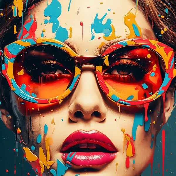 Touteladeco / Tableau Pop Art / Street Art / Girl Power / Grafiti / Décoration Murale / Décoration de maison / Moderne / Graffiti / Femme / Visage / Couleur / Fleurs / Pop Art / Lunettes / Regard