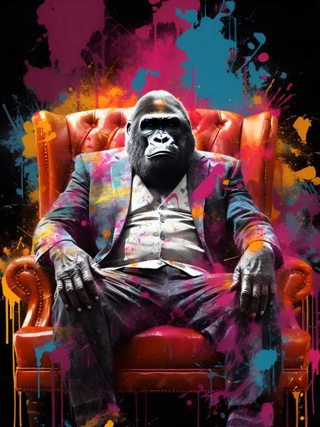 Touteladeco / Tableau Pop Art / Singe / Décoration Murale / Moderne / Pop Art / Couleur / Boss / Fauteuil / Toile / Tableau