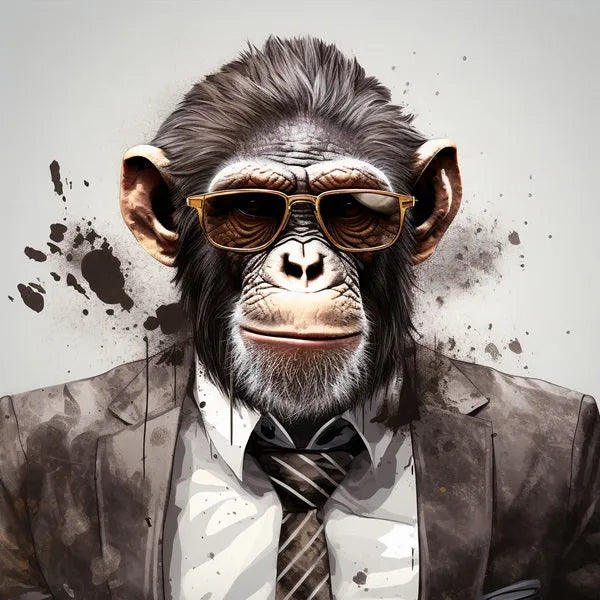 Touteladeco / Toile / Tableau / Decoration / Salon / Singe / Gorille / Costume / Cravate / lunettes / Entrepreneur / Businessman