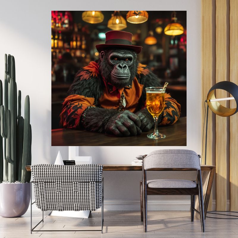 Touteladeco / Toile / Tableau / Singe / tableau gorille / déco bar / toile originale / gorille chic / style rétro / art animalier urbain