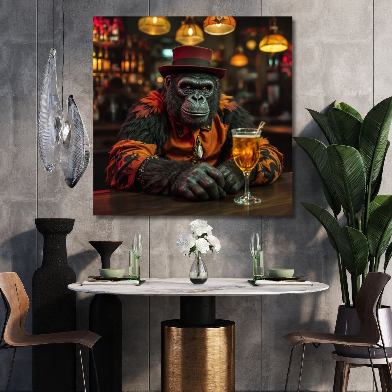 Touteladeco / Toile / Tableau / Singe / tableau gorille / déco bar / toile originale / gorille chic / style rétro / art animalier urbain
