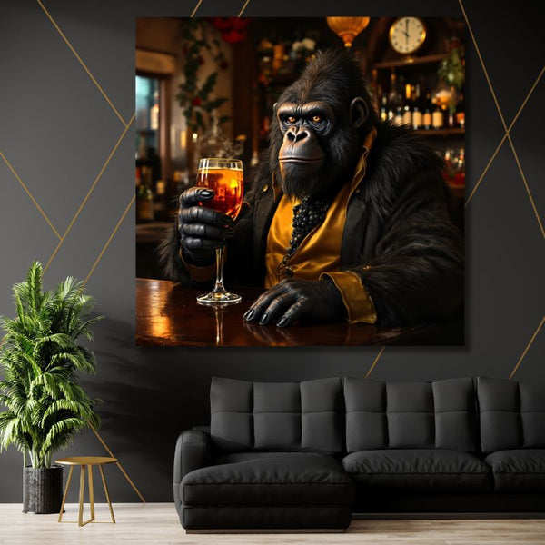 Touteladeco / Toile / Tableau / tableau gorille / déco bar / animaux en costume / gorille élégant / art mural original / toile chic / décoration homme / tableau singe costume / street art luxe
