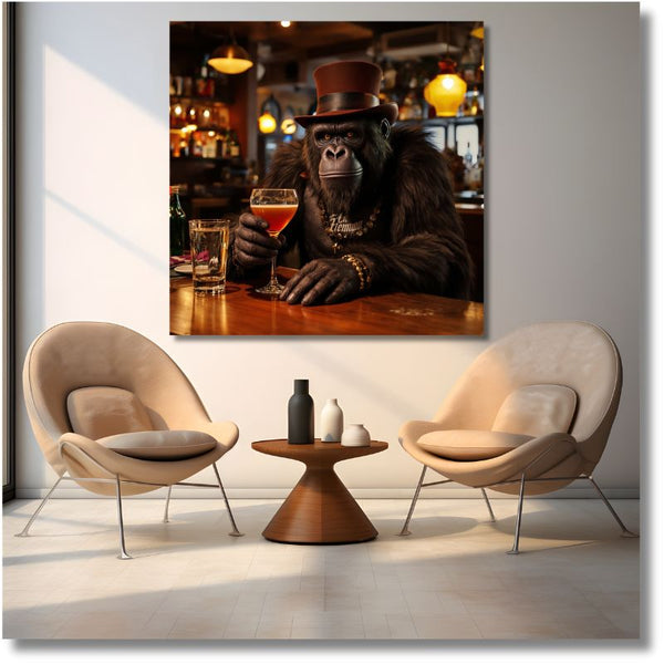 Touteladeco / Toile / Tableau / tableau gorille / déco bar chic / animaux en costume / art mural gorille / street art luxe / décoration originale / toile gorille élégant / tableau singe bar / ambiance lounge