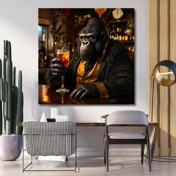 Touteladeco / Toile / Tableau / tableau gorille / déco bar / animaux en costume / gorille élégant / art mural original / toile chic / décoration homme / tableau singe costume / street art luxe