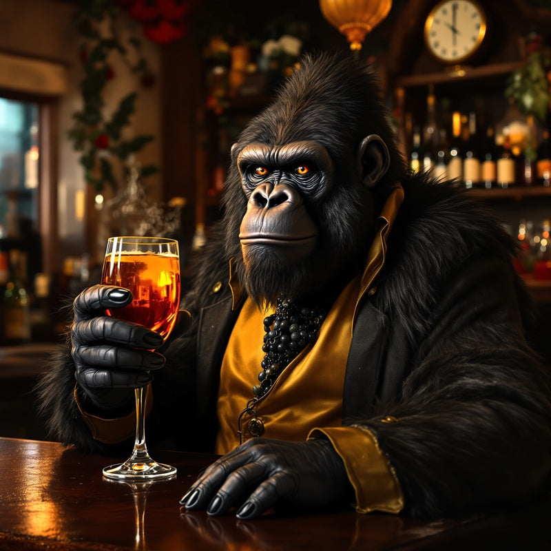 Touteladeco / Toile / Tableau / tableau gorille / déco bar / animaux en costume / gorille élégant / art mural original / toile chic / décoration homme / tableau singe costume / street art luxe