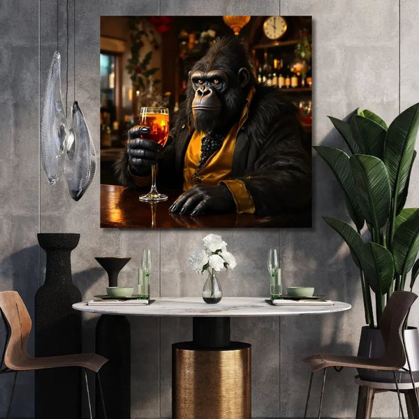 Touteladeco / Toile / Tableau / tableau gorille / déco bar / animaux en costume / gorille élégant / art mural original / toile chic / décoration homme / tableau singe costume / street art luxe