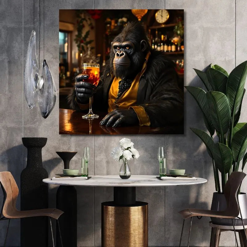 Touteladeco / Toile / Tableau / tableau gorille / déco bar / animaux en costume / gorille élégant / art mural original / toile chic / décoration homme / tableau singe costume / street art luxe