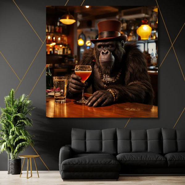 Touteladeco / Toile / Tableau / tableau gorille / déco bar chic / animaux en costume / art mural gorille / street art luxe / décoration originale / toile gorille élégant / tableau singe bar / ambiance lounge