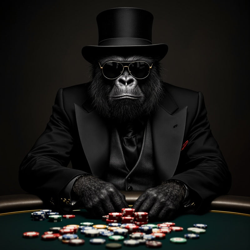 Touteladeco / Toile / Tableau / gorille poker / toile gangster / tableau animalier chic / décoration poker / art mural casino / gorille élégant / toile ambiance mafia / tableau gorille costume