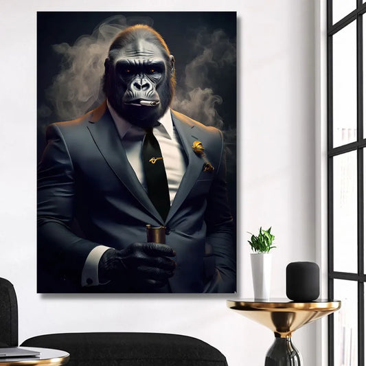 Touteladeco / Tableau Pop Art / king / Gorille / Décoration Murale / Moderne / Costume / Toile  / Singe / Tableau