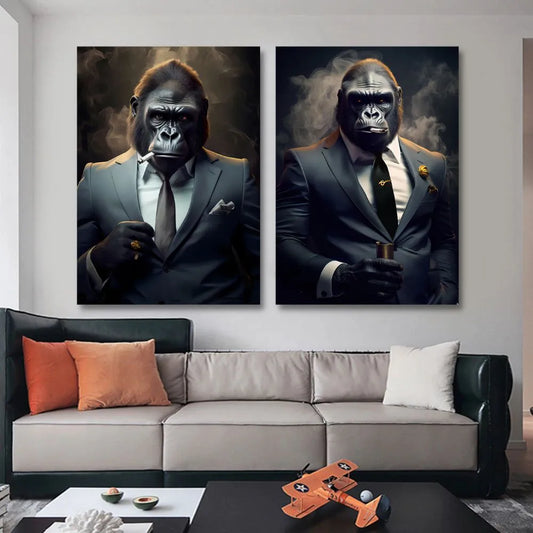 Touteladeco / Tableau Pop Art / king / Gorille / Décoration Murale / Moderne / Costume / Toile / Singe / Tableau
