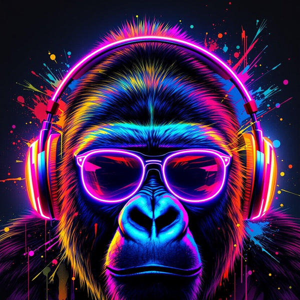 Touteladeco / Toile / Tableau / toile gorille / déco pop art / tableau DJ / street art fluo / art urbain / gorille néon / tableau moderne / décoration murale