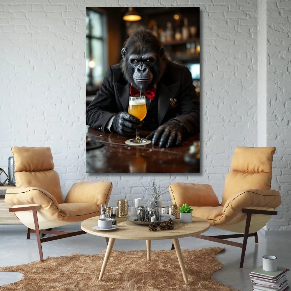 Touteladeco / Toile / Tableau / tableau gorille / art mural animalier / toile bar chic / déco originale / street art gorille / décoration luxe décalée