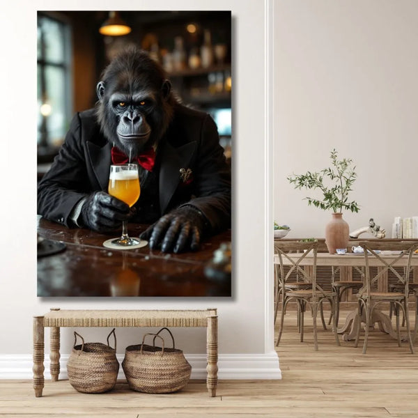 Touteladeco / Toile / Tableau / tableau gorille / art mural animalier / toile bar chic / déco originale / street art gorille / décoration luxe décalée
