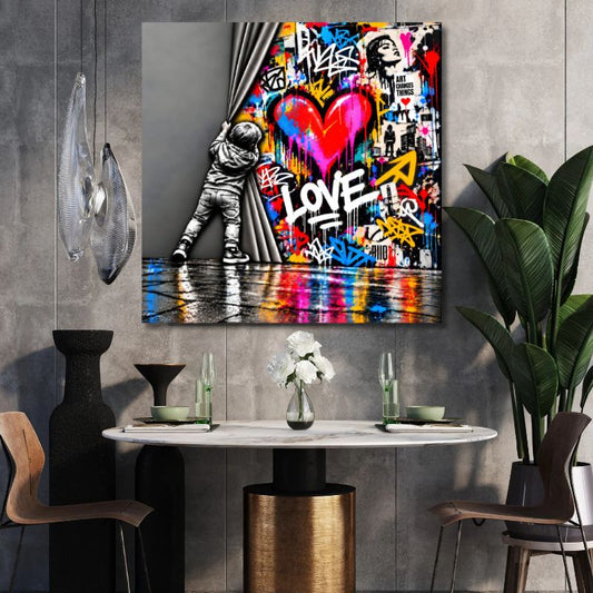 Street Art, Love, Graffiti, Pop Art, Art Urbain, Tableau Moderne, Décoration Murale, Tableau Coloré, Amour, Behind The Wall.