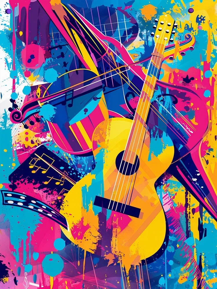 Touteladeco / Toile / Tableau / tableau musique / tableau guitare / art pop / décoration murale musique / toile street art / art moderne / déco salon / tableau coloré