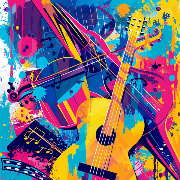 Touteladeco / Toile / Tableau / tableau musique / tableau guitare / art pop / décoration murale musique / toile street art / art moderne / déco salon / tableau coloré