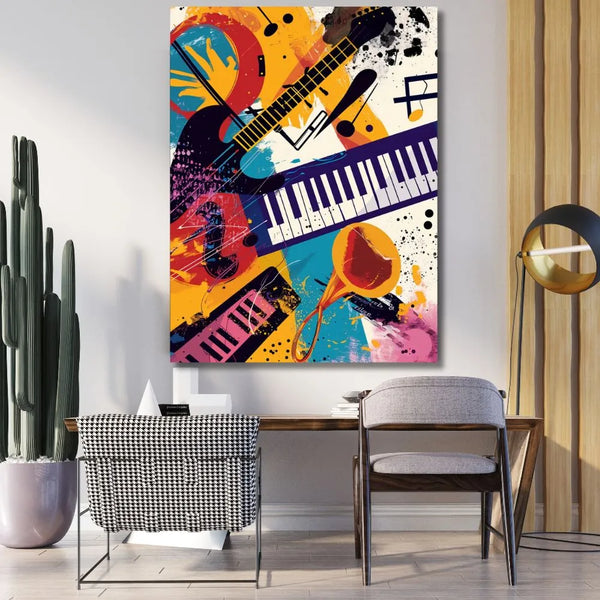 Touteladeco / Toile / Tableau / tableau musique / art pop / instruments / déco murale / guitare / piano / trompette / street art / coloré / dynamique
