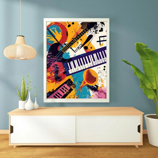 Touteladeco / Toile / Tableau / tableau musique / art pop / instruments / déco murale / guitare / piano / trompette / street art / coloré / dynamique