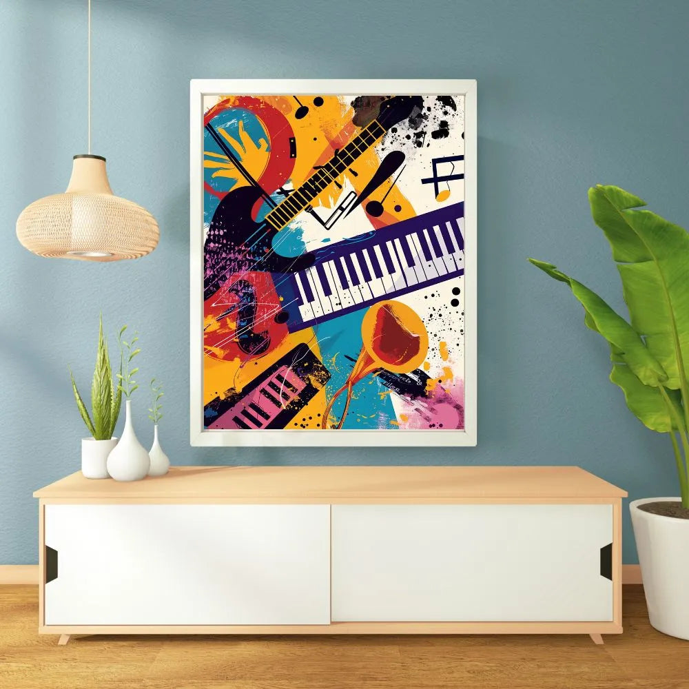 Touteladeco / Toile / Tableau / tableau musique / art pop / instruments / déco murale / guitare / piano / trompette / street art / coloré / dynamique