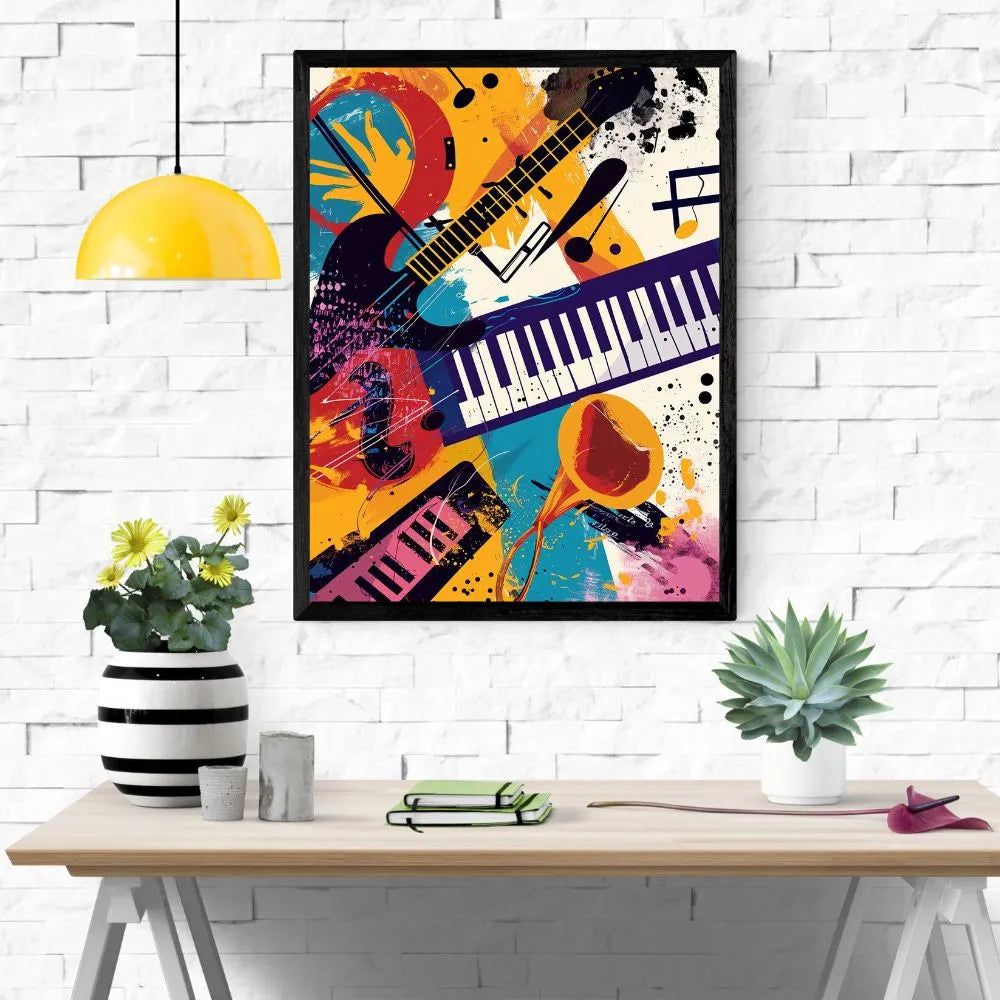 Touteladeco / Toile / Tableau / tableau musique / art pop / instruments / déco murale / guitare / piano / trompette / street art / coloré / dynamique