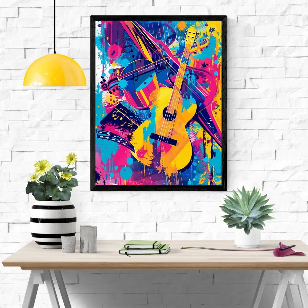 Touteladeco / Toile / Tableau / tableau musique / tableau guitare / art pop / décoration murale musique / toile street art / art moderne / déco salon / tableau coloré