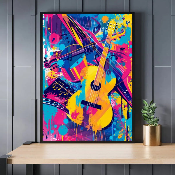 Touteladeco / Toile / Tableau / tableau musique / tableau guitare / art pop / décoration murale musique / toile street art / art moderne / déco salon / tableau coloré