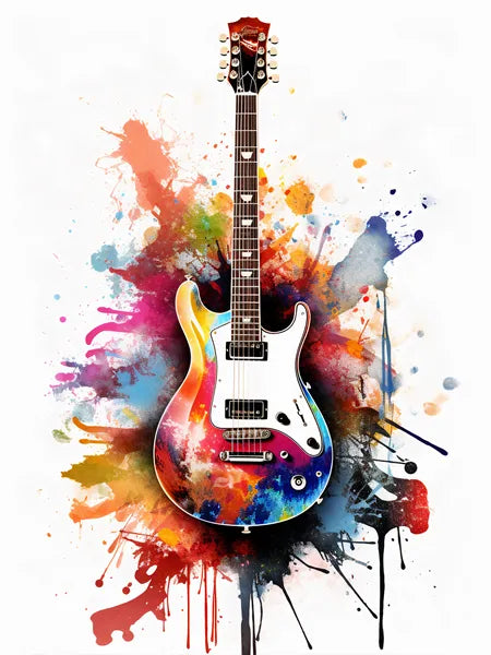 Touteladeco / Tableau Art / Musique / Guitare / Electrique / Rock / Graffiti / Pop Art / Décoration Murale / Décoration de maison / Moderne / Toile