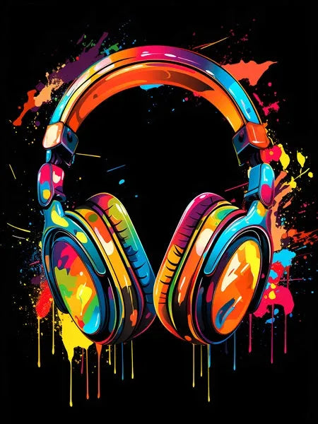 Touteladeco / Tableau Art / Casque / Musique / DJ / Deejay / Graffiti / Toile / tableau casque audio coloré / art musical moderne / décoration murale pop art / casque DJ stylisé / explosion de couleurs / peinture street art contemporaine / déco pour studio et salon / tableau vibrant et urbain / impression sur toile / ambiance électrisante et artistique