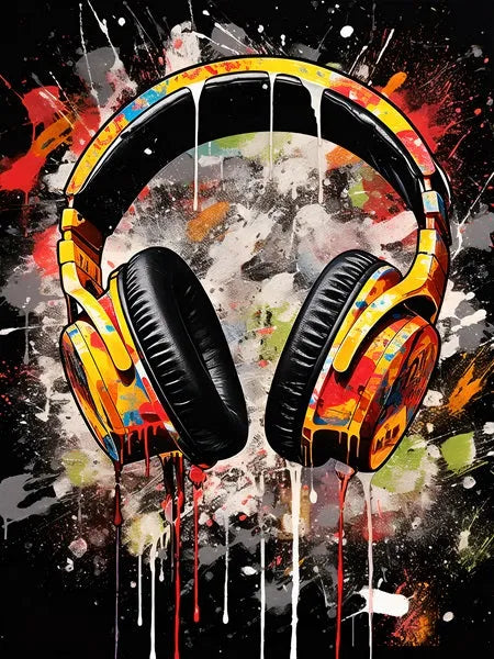 Touteladeco / Tableau Art / Casque / Musique / DJ / Deejay / Graffiti / Pop Art / Décoration Murale / Décoration de maison / Moderne / Toile