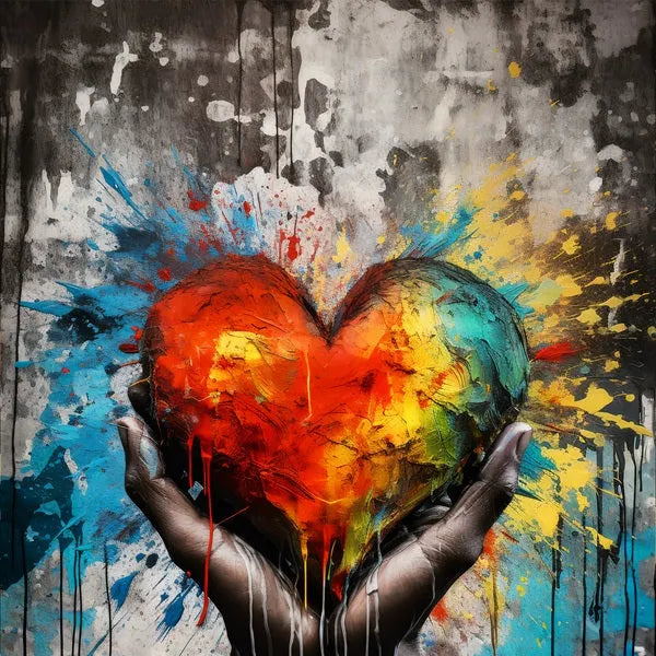 Touteladeco / Tableau Art / Abstrait / Couleurs / Explosions / Graffiti / Graffiti / Pop Art / Décoration Murale / Décoration de maison / Moderne / Toile / Coeur