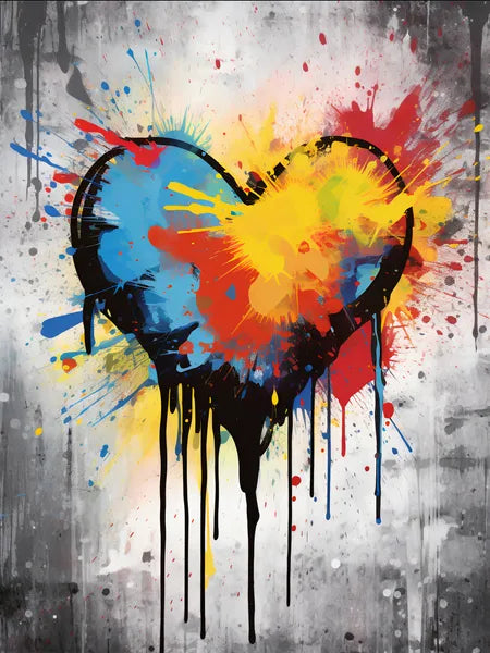 Touteladeco / Tableau Art / Abstrait / Couleurs / Explosions / Graffiti / Graffiti / Pop Art / Décoration Murale / Décoration de maison / Moderne / Toile / Coeur