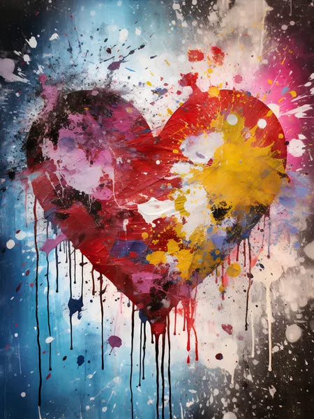 Touteladeco / Tableau Art / Abstrait / Couleurs / Explosions / Graffiti / Pop Art / Décoration Murale / Décoration de maison / Moderne / Toile / Coeur / Amour / love