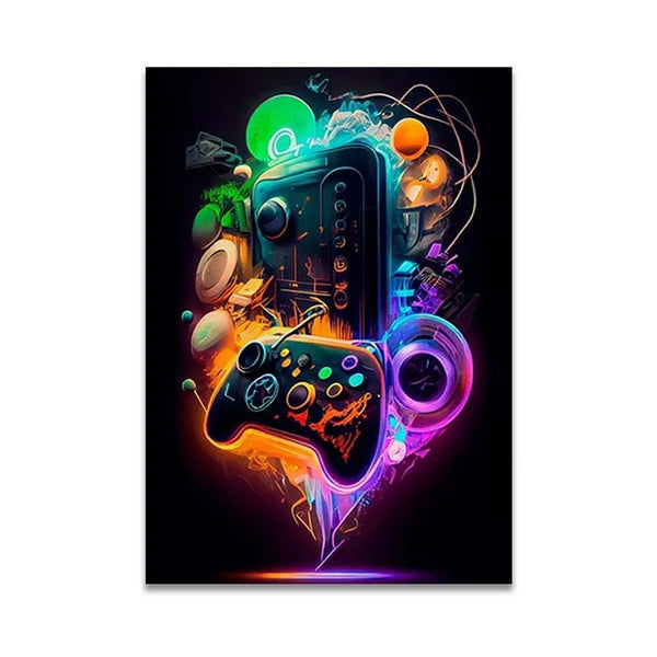 Touteladeco / Tableau / Toile / GAMING / GEEK / Décoration Murale / Moderne / Console / Manette / Graffiti