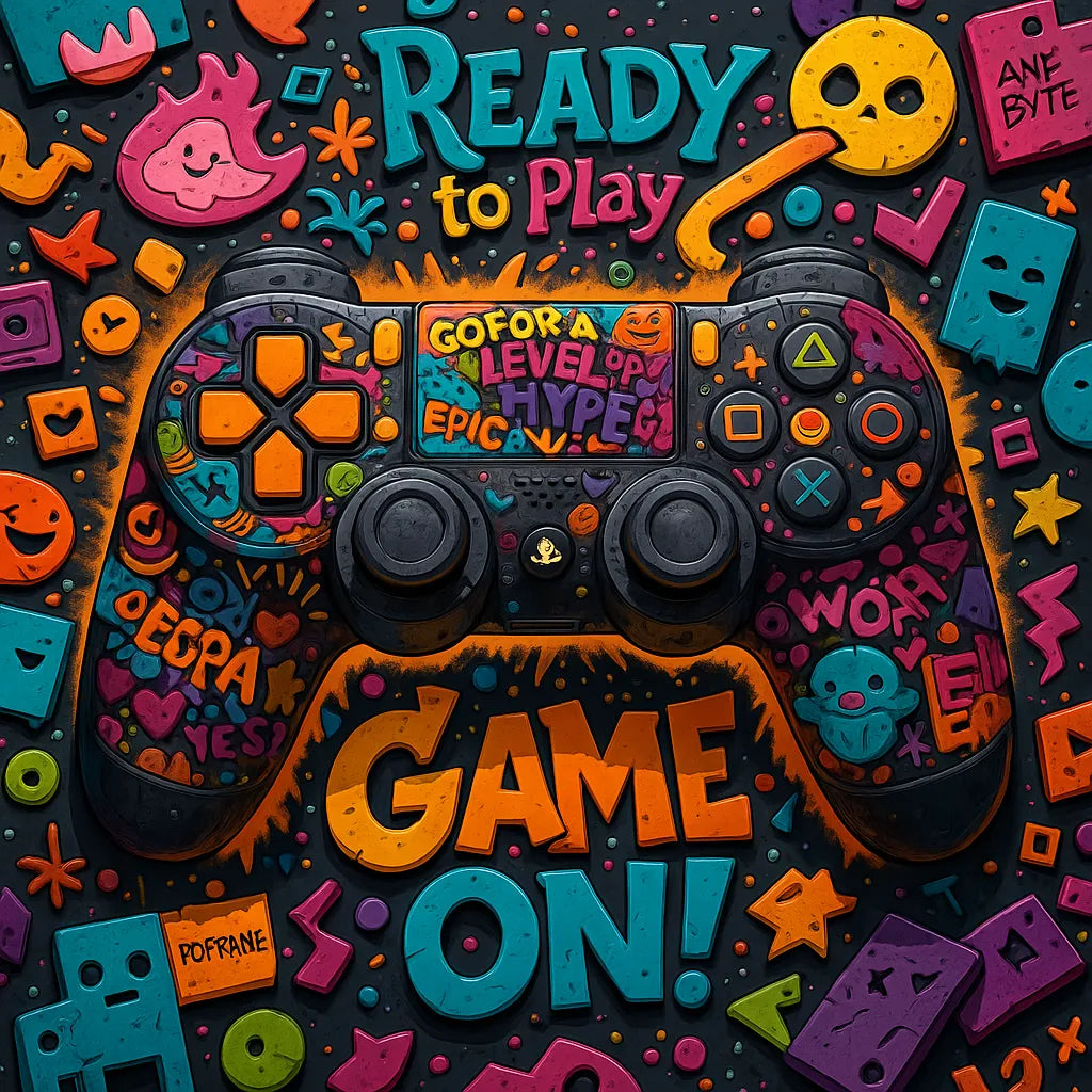Touteladeco / Tableau / Toile / tableau gaming / décoration chambre gamer / manette colorée / game on / ready to play / art pop jeux vidéo / tableau geek / déco ado / toile console / affiche gamer