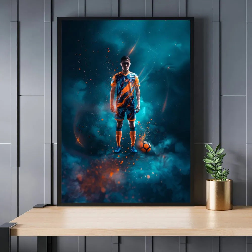 Touteladeco / Toile / Tableau / tableau joueur de foot / art sportif / déco football / street art sport / peinture football moderne / toile garçon foot / ambiance intense