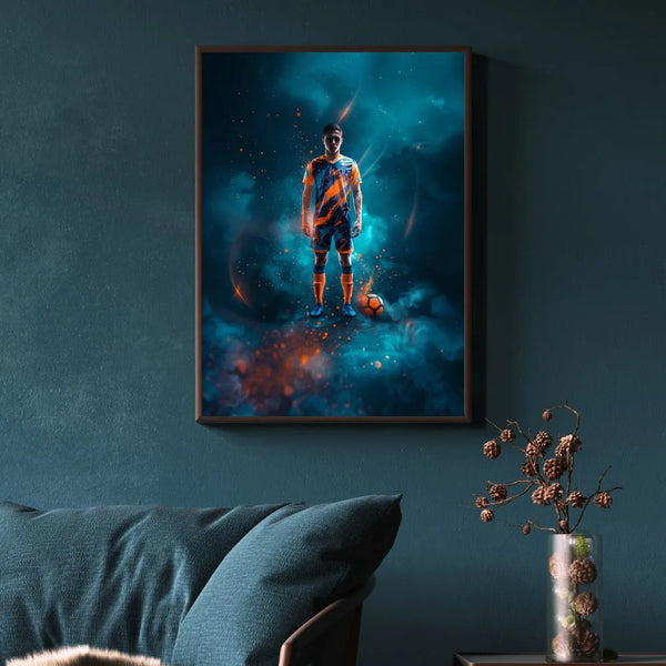 Touteladeco / Toile / Tableau / tableau joueur de foot / art sportif / déco football / street art sport / peinture football moderne / toile garçon foot / ambiance intense