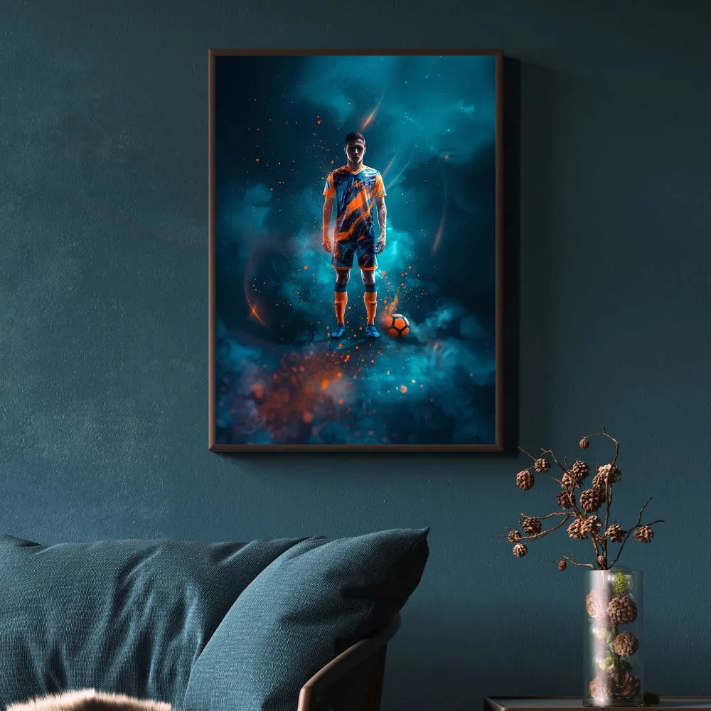 Touteladeco / Toile / Tableau / tableau joueur de foot / art sportif / déco football / street art sport / peinture football moderne / toile garçon foot / ambiance intense