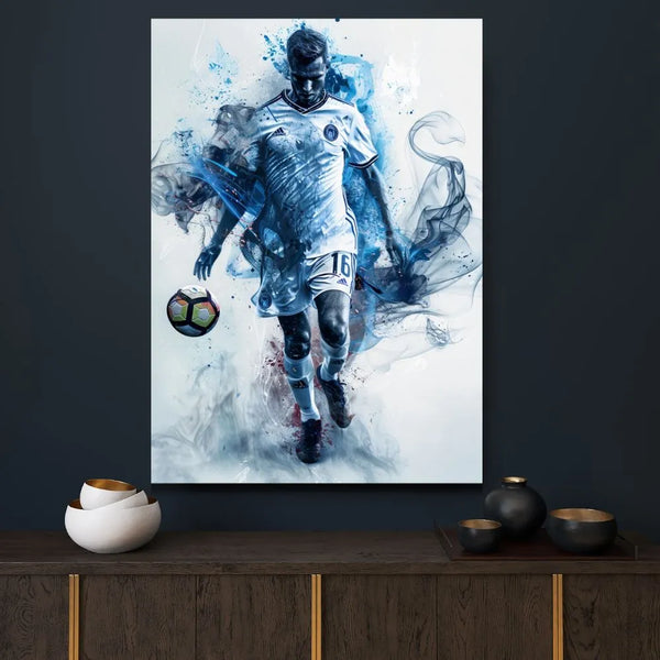 Touteladeco / Toile / Tableau / tableau joueur de foot / déco football / art moderne sportif / tableau sport design / footballeur peinture