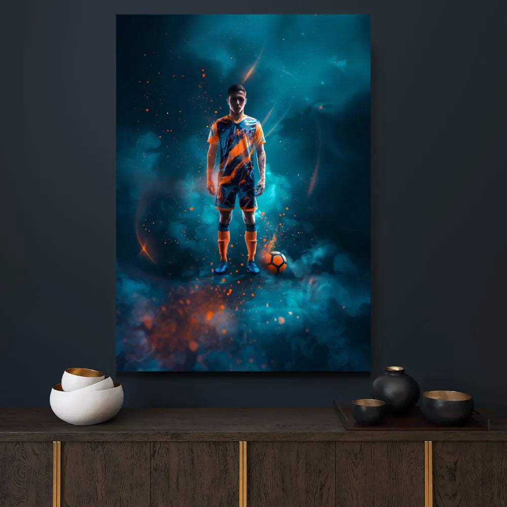 Touteladeco / Toile / Tableau / tableau joueur de foot / art sportif / déco football / street art sport / peinture football moderne / toile garçon foot / ambiance intense