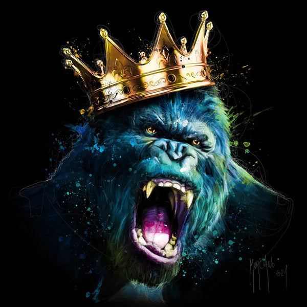 Touteladeco / Tableau Pop Art / Singe / Décoration Murale / Moderne / Toile / Tableau / Patrice Murciano / Roi / Couronne / King Kong