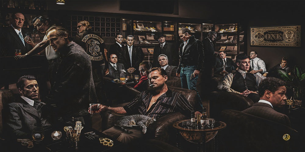 Touteladeco / Tableau Art / Films / Légendes du cinéma / Décoration Murale / Décoration de maison / tableau légendes du cinéma / scène mafieuse cinéma / personnages cultes films / décoration murale gangster / ambiance club privé vintage / tableau acteurs célèbres / art cinématographique rétro / style dark et élégant / déco film culte / impression sur toile cinéma