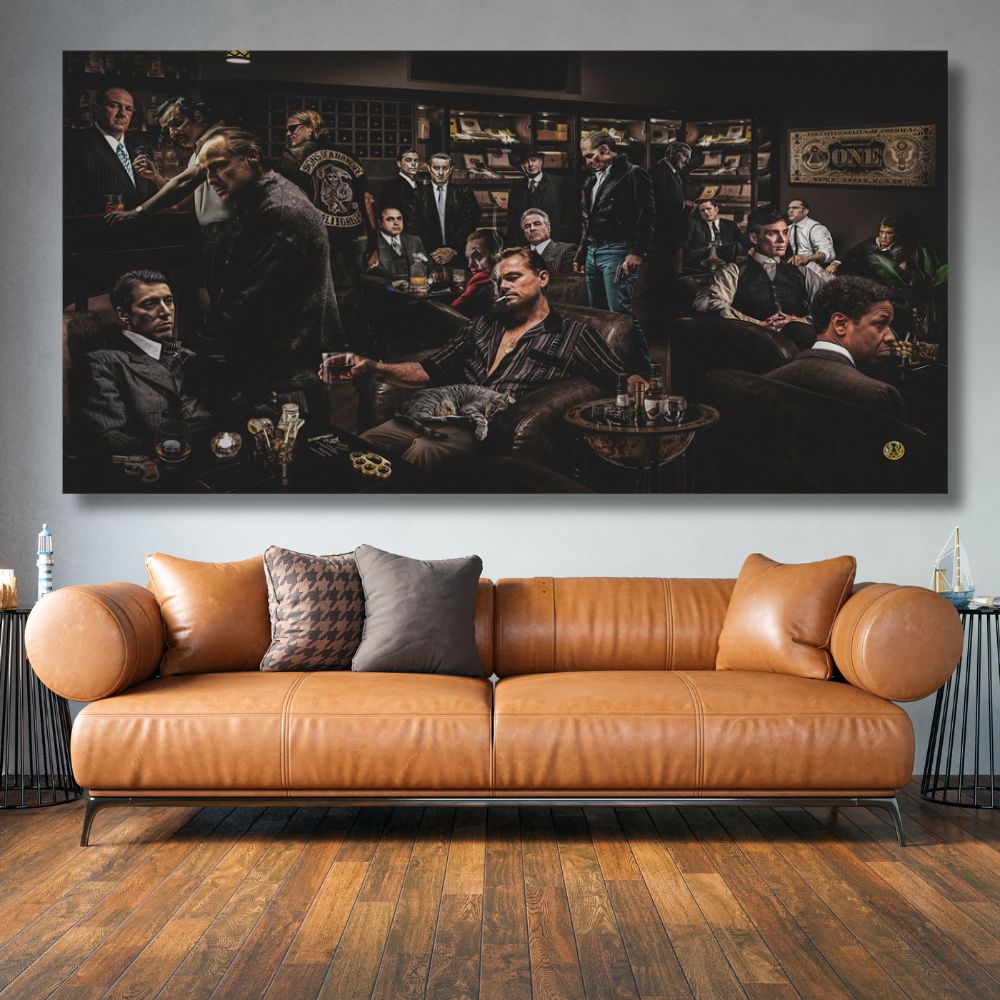Touteladeco / Tableau Art / Films / Légendes du cinéma / Décoration Murale / Décoration de maison / tableau légendes du cinéma / scène mafieuse cinéma / personnages cultes films / décoration murale gangster / ambiance club privé vintage / tableau acteurs célèbres / art cinématographique rétro / style dark et élégant / déco film culte / impression sur toile cinéma