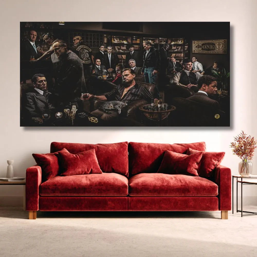 Touteladeco / Tableau Art / Films / Légendes du cinéma / Décoration Murale / Décoration de maison / tableau légendes du cinéma / scène mafieuse cinéma / personnages cultes films / décoration murale gangster / ambiance club privé vintage / tableau acteurs célèbres / art cinématographique rétro / style dark et élégant / déco film culte / impression sur toile cinéma