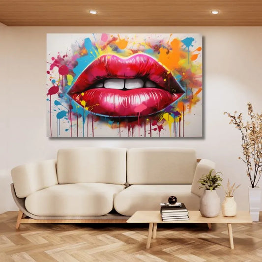 Touteladeco / Tableau Art / Street Art / Bouche / Femme / Glamour / Graffiti / Pop Art / Décoration Murale / Décoration de maison / Moderne / Toile / Levres