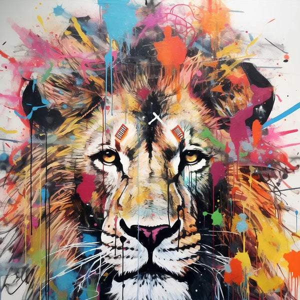 Touteladeco / Tableau Pop Art / Pop Art / Décoration Murale / Moderne / Lion / Famille / Roi / Toile / Tableau / Couleur / Cadeau / Chambre