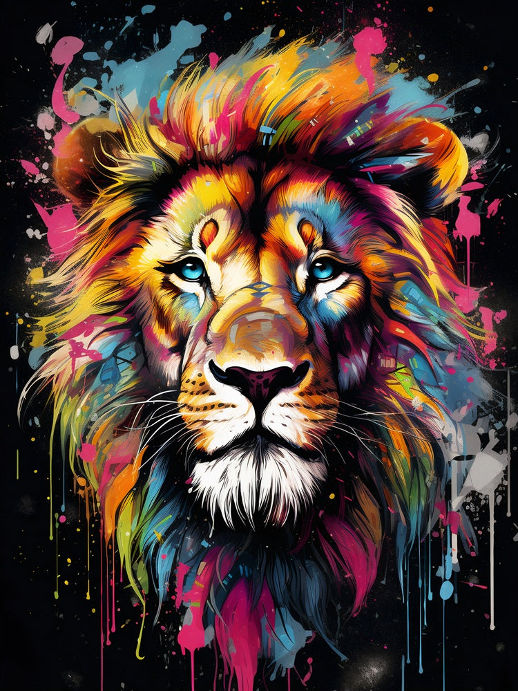 Touteladeco / Toile / Tableau / tableau lion / pop art lion / déco féline / art urbain / toile colorée / tableau animal / roi de la savane / décoration murale