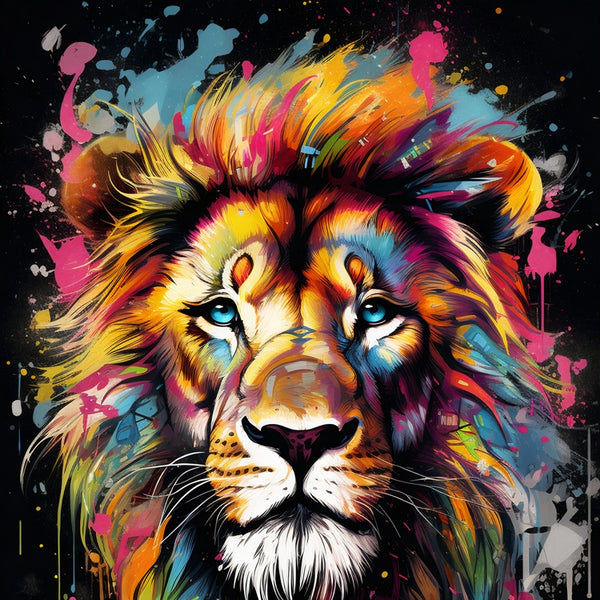 Touteladeco / Toile / Tableau / tableau lion / pop art lion / déco féline / art urbain / toile colorée / tableau animal / roi de la savane / décoration murale
