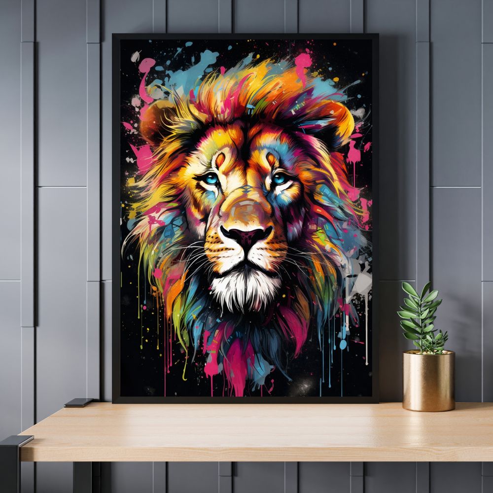 Touteladeco / Toile / Tableau / tableau lion / pop art lion / déco féline / art urbain / toile colorée / tableau animal / roi de la savane / décoration murale
