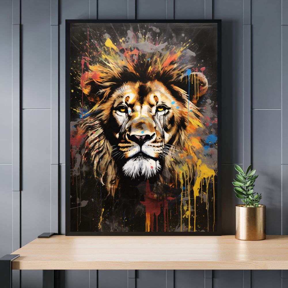 Touteladeco / Toile / Tableau / tableau lion / déco urbaine / street art animal / lion pop art / art mural moderne / tête de lion colorée / tableau sauvage